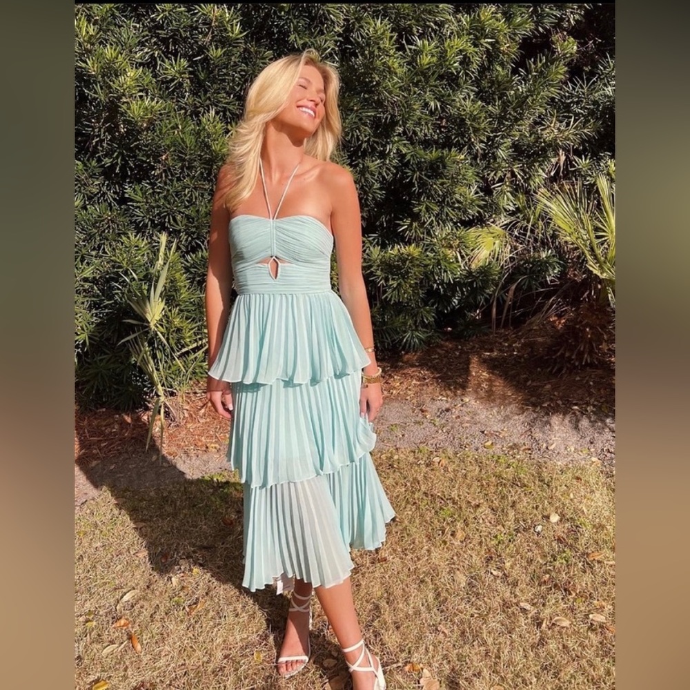 Self- Portrait Pleated Chiffon Midi-Dress